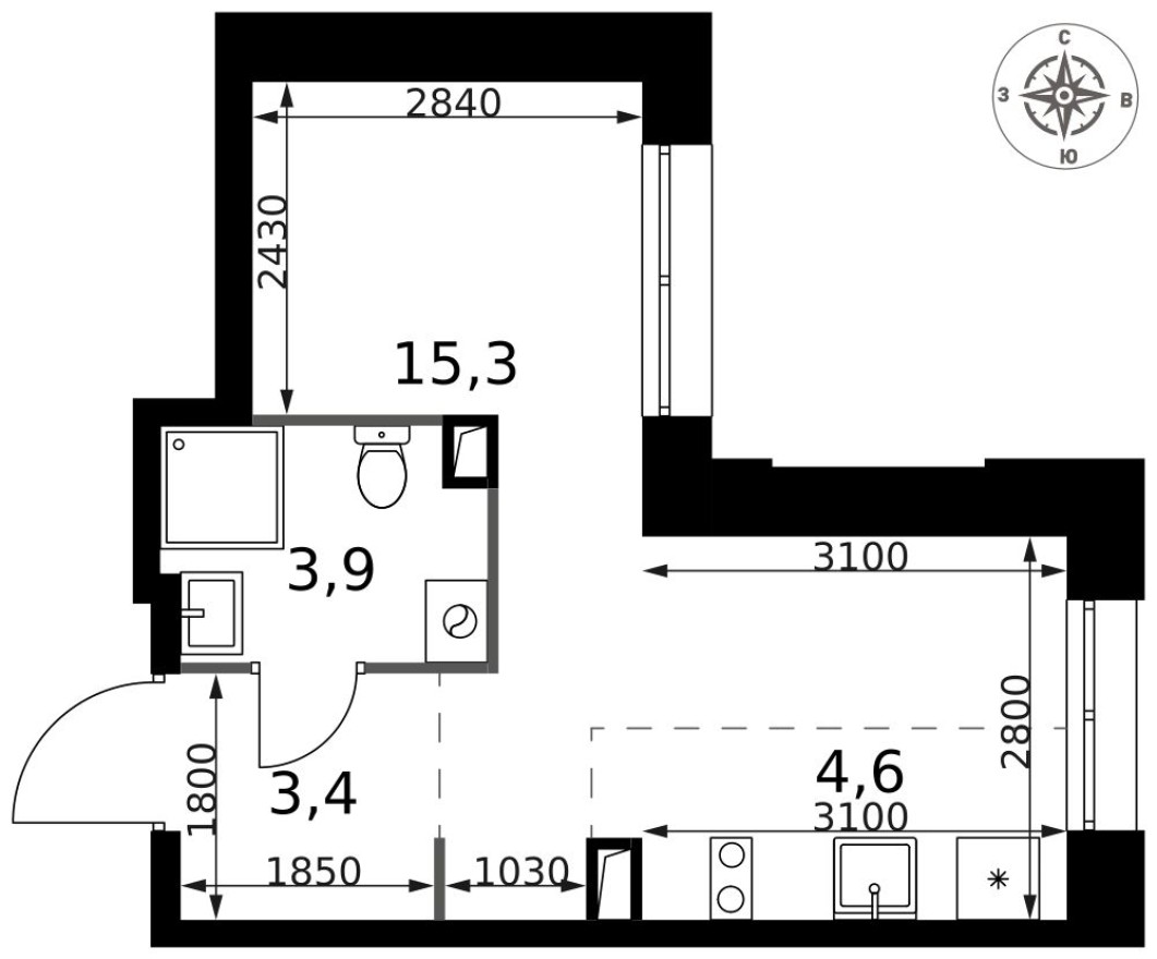 Студия-квартира, 27.2 м²