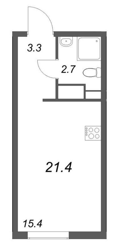 Студия-квартира, 21.4 м²