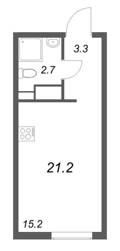 Планировка — Студия-квартира, 21.2 м²