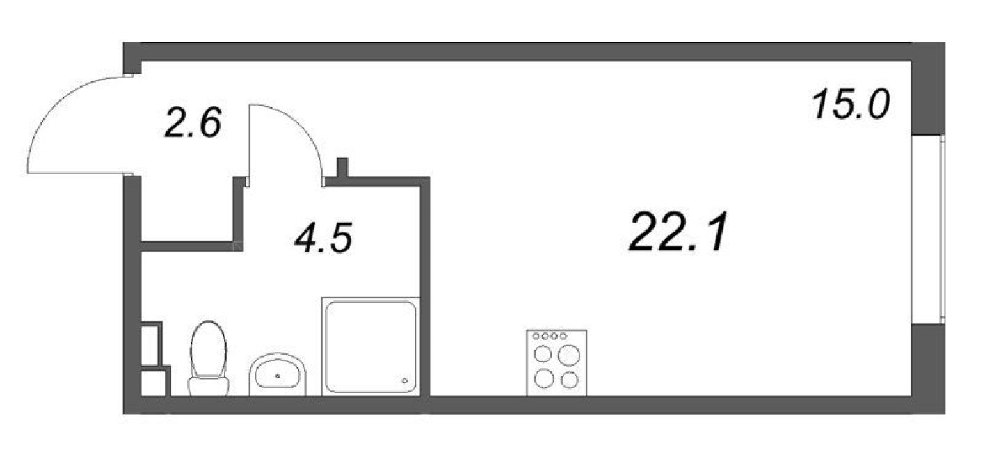 Студия-квартира, 22.1 м²