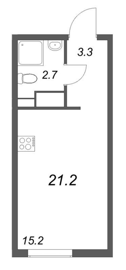 Студия-квартира, 21.2 м²