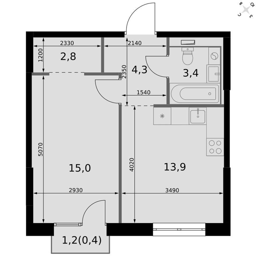 1к. квартира, 39.8 м²