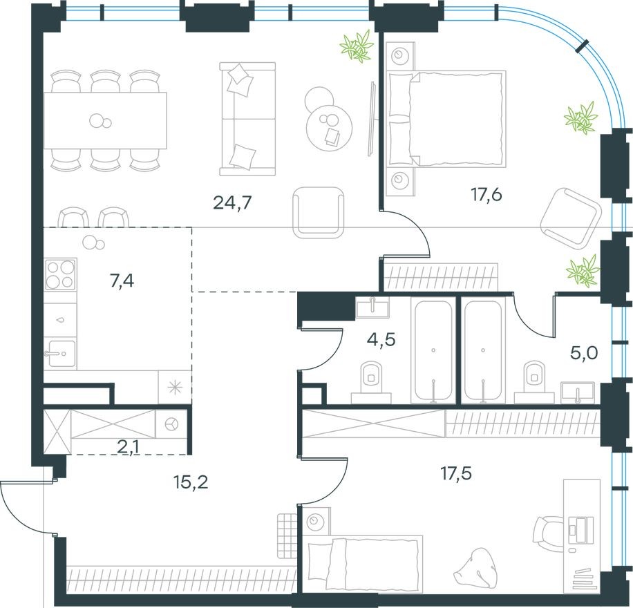 3к. квартира, 94.0 м²