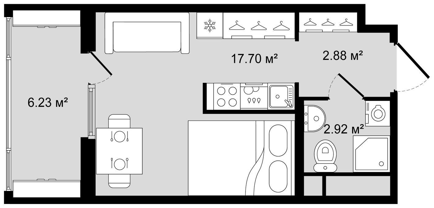 Планировка — Студия-квартира, 26.6 м²