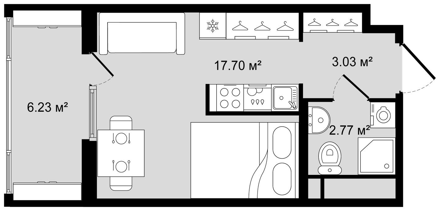Планировка — Студия-квартира, 26.6 м²