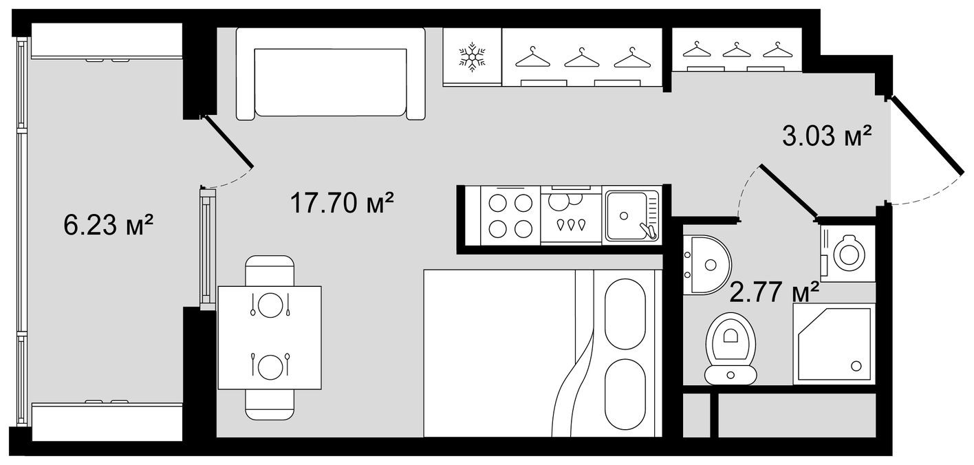 Планировка — Студия-квартира, 26.6 м²