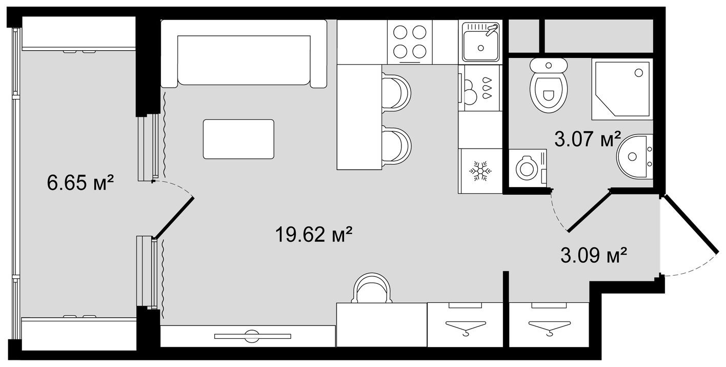 Планировка — Студия-квартира, 29.1 м²