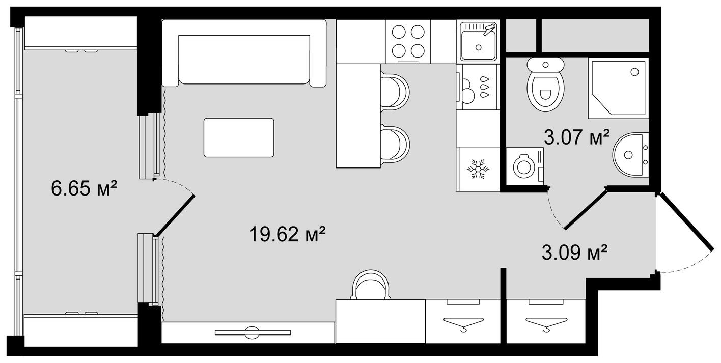 Планировка — Студия-квартира, 29.1 м²
