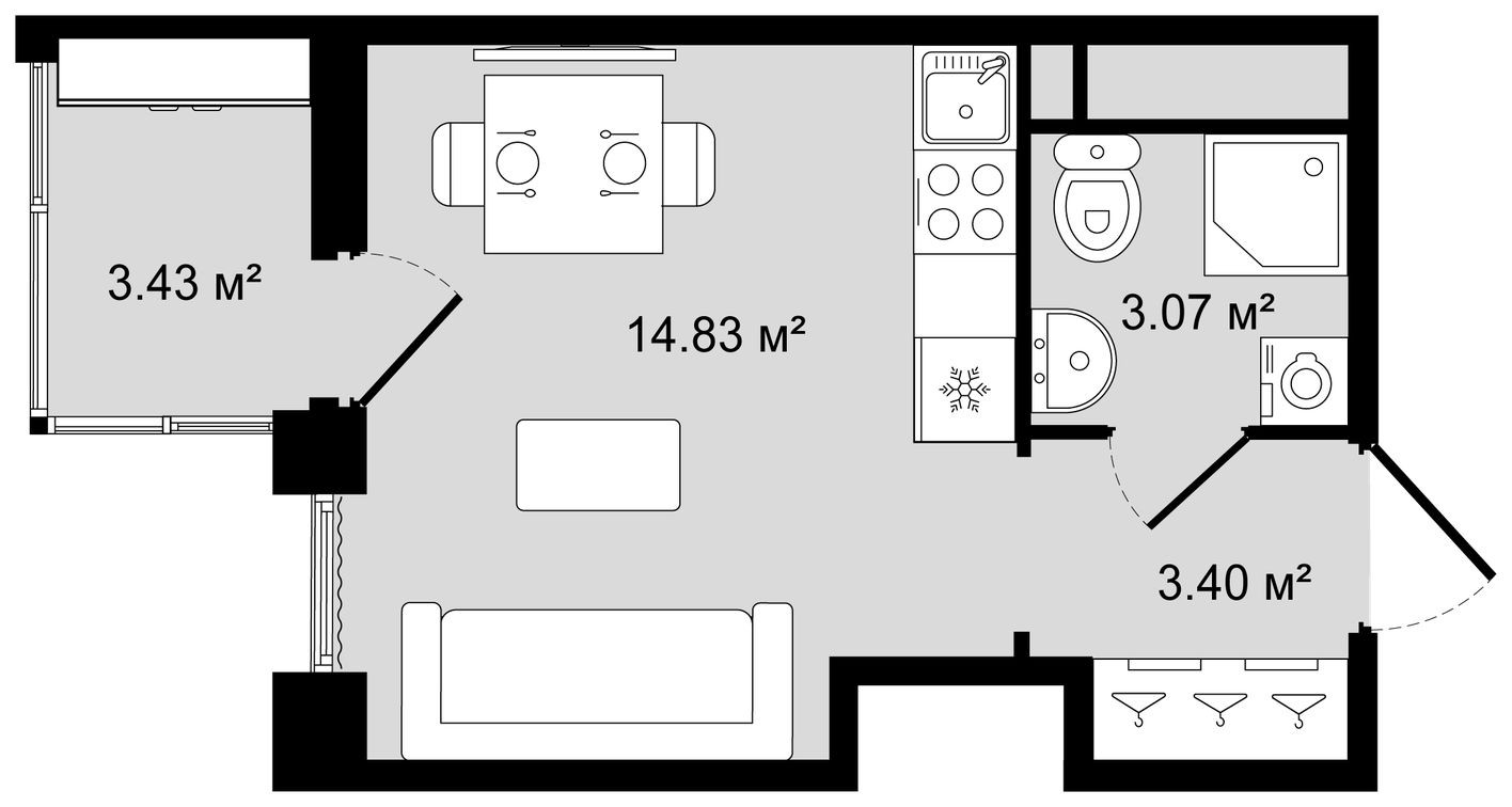 Планировка — Студия-квартира, 23.0 м²