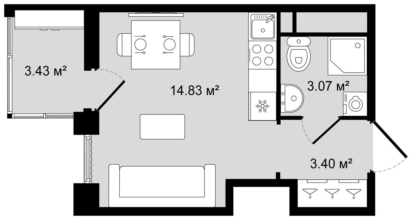 Планировка — Студия-квартира, 23.0 м²