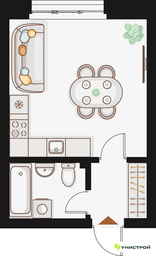 1к. квартира, 27.0 м²