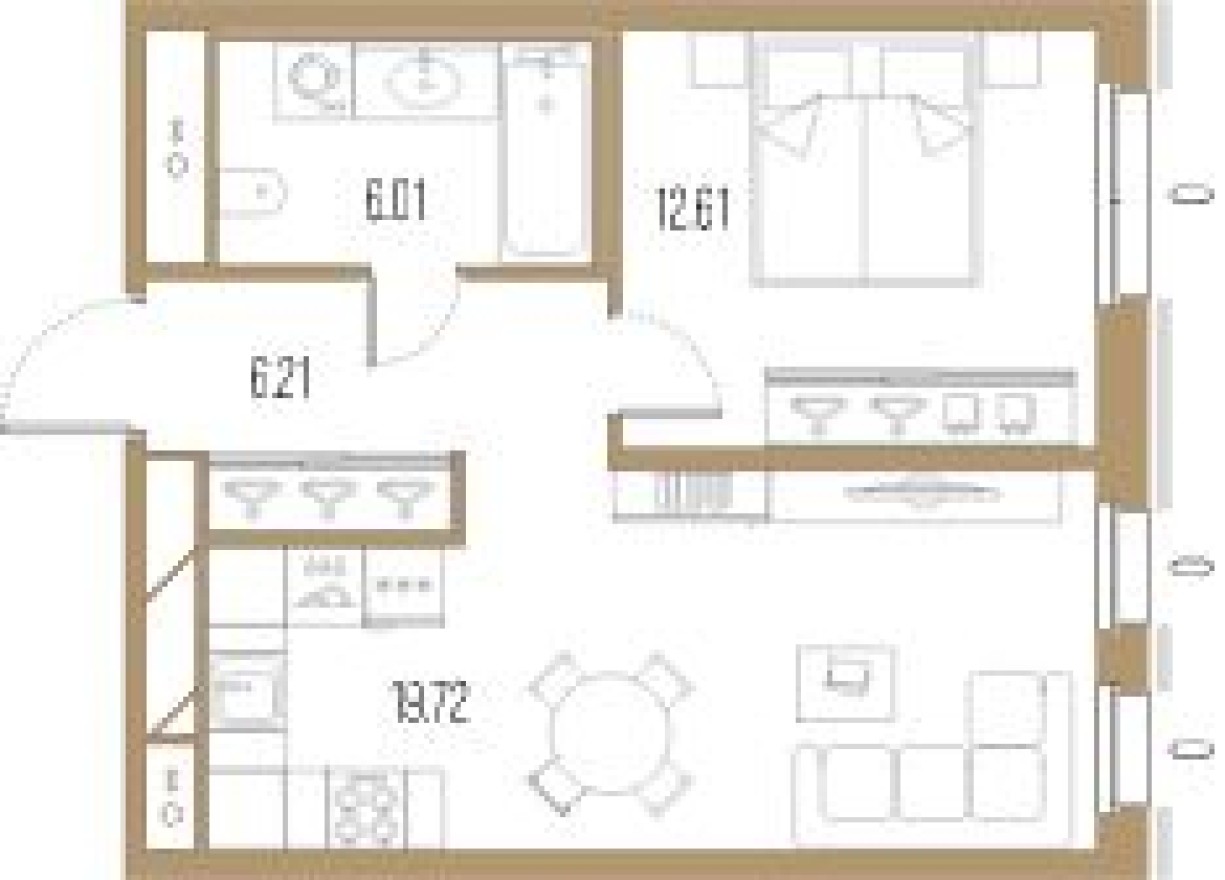 Планировка — 1к. квартира, 44.6 м²
