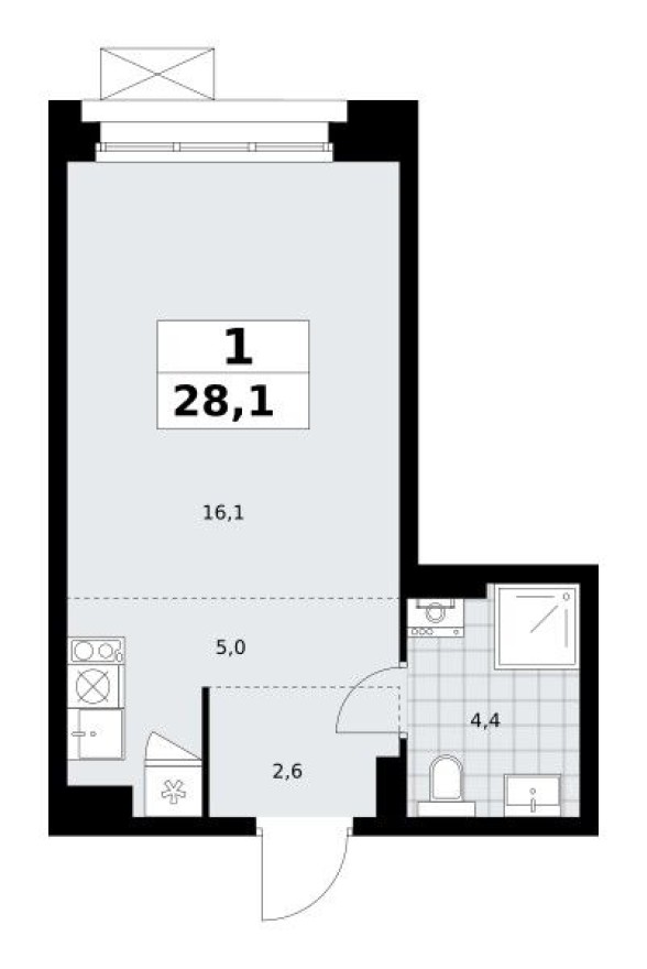Студия-квартира, 28.1 м²