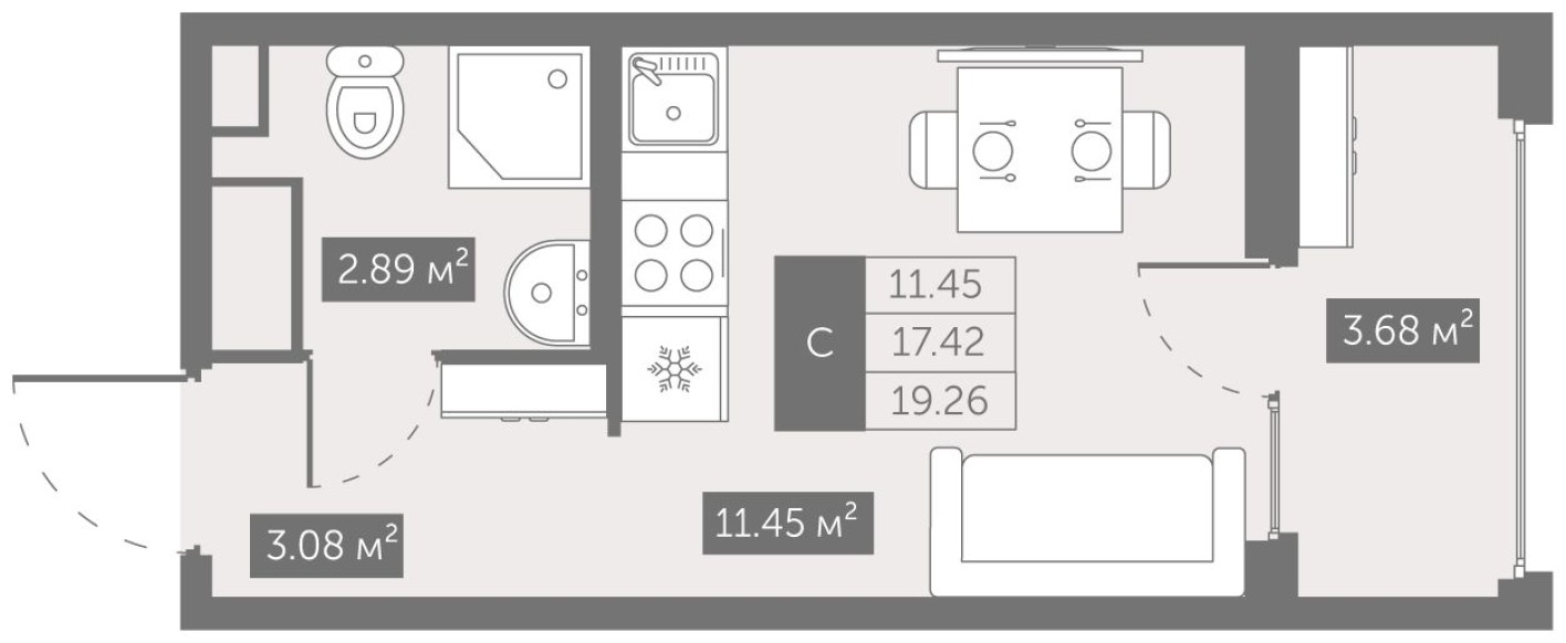 Студия-квартира, 19.3 м²