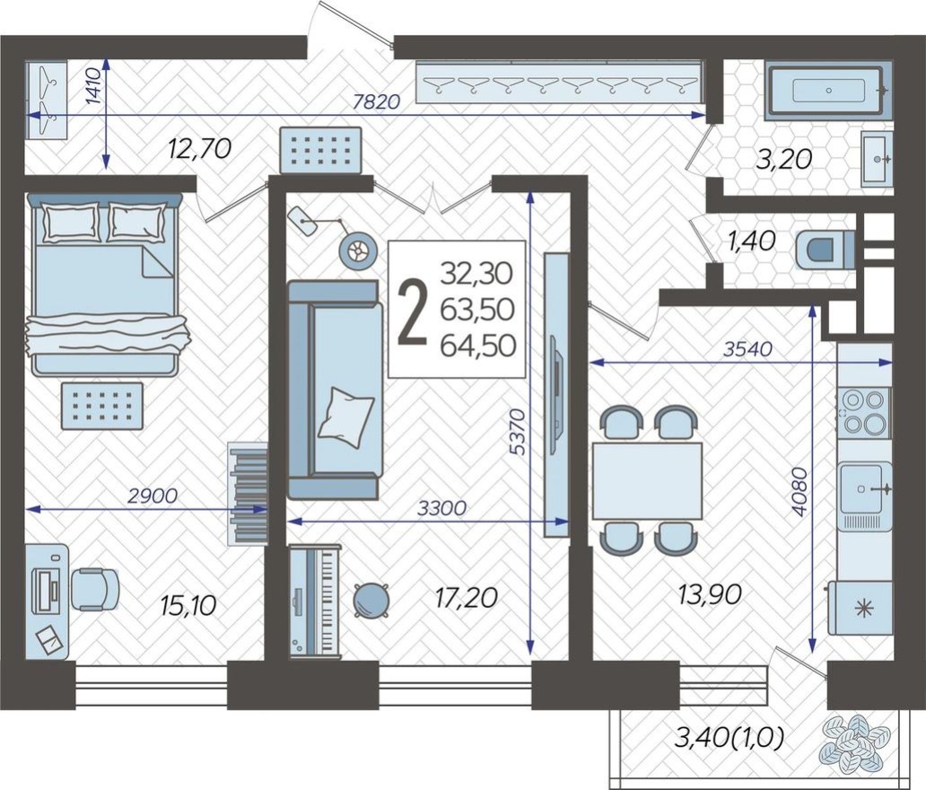 2к. квартира, 64.5 м²