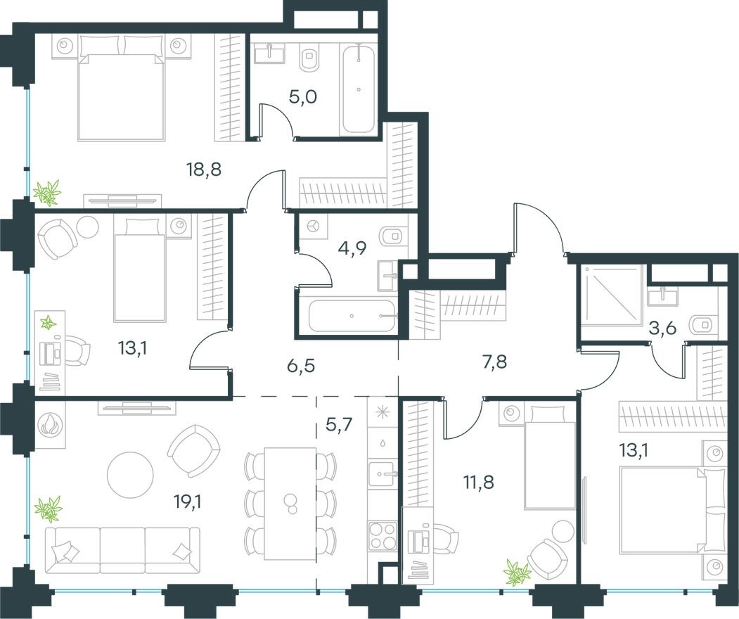 5к. квартира, 109.4 м²