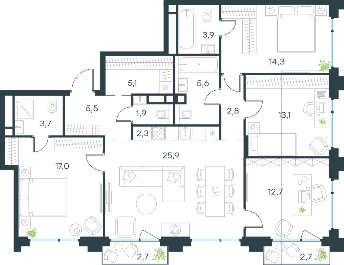 5к. квартира, 115.3 м²