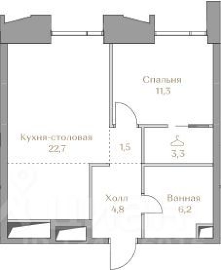 1к. квартира, 49.8 м²