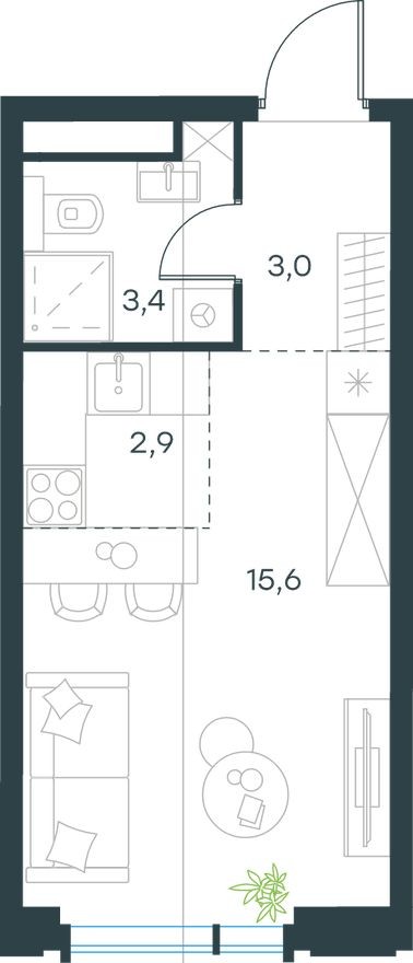 Студия-квартира, 24.9 м²
