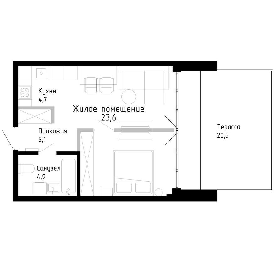 2к. квартира, 38.3 м²