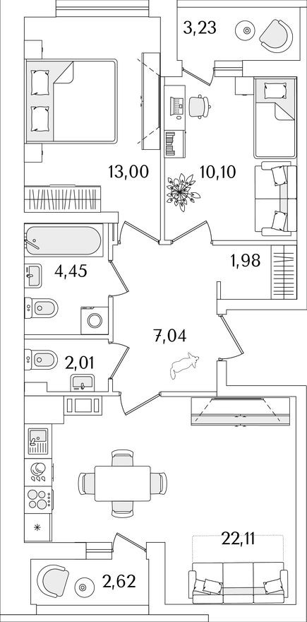 2к. квартира, 63.4 м²