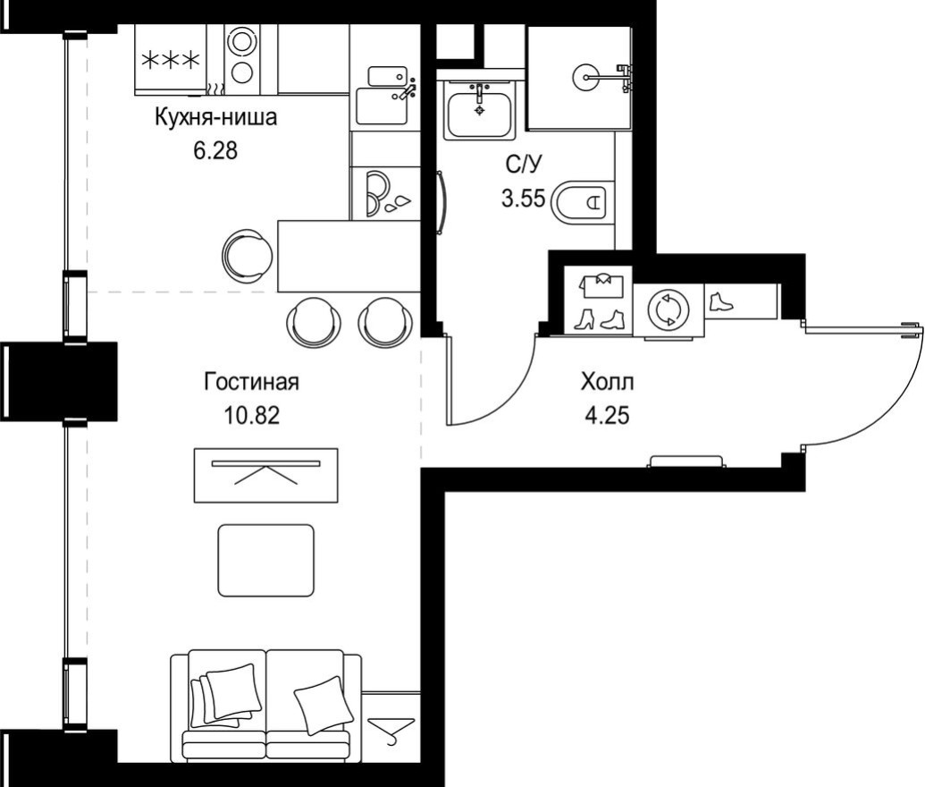 Студия-квартира, 24.9 м²