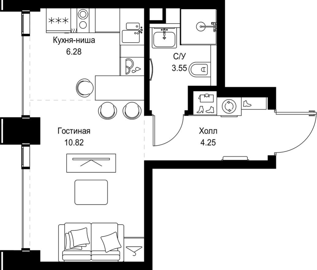 Студия-квартира, 24.9 м²