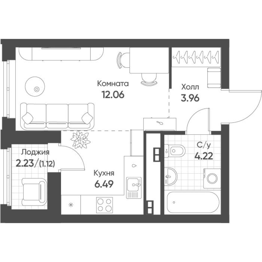 Студия-квартира, 27.7 м²