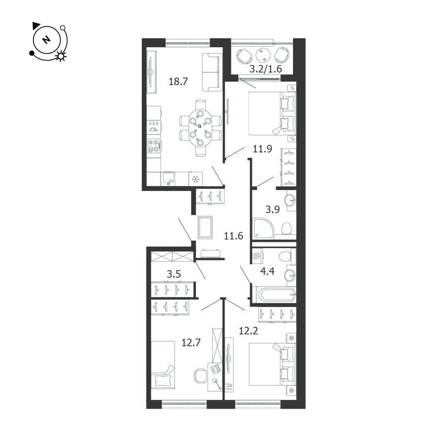 3к. квартира, 80.7 м²