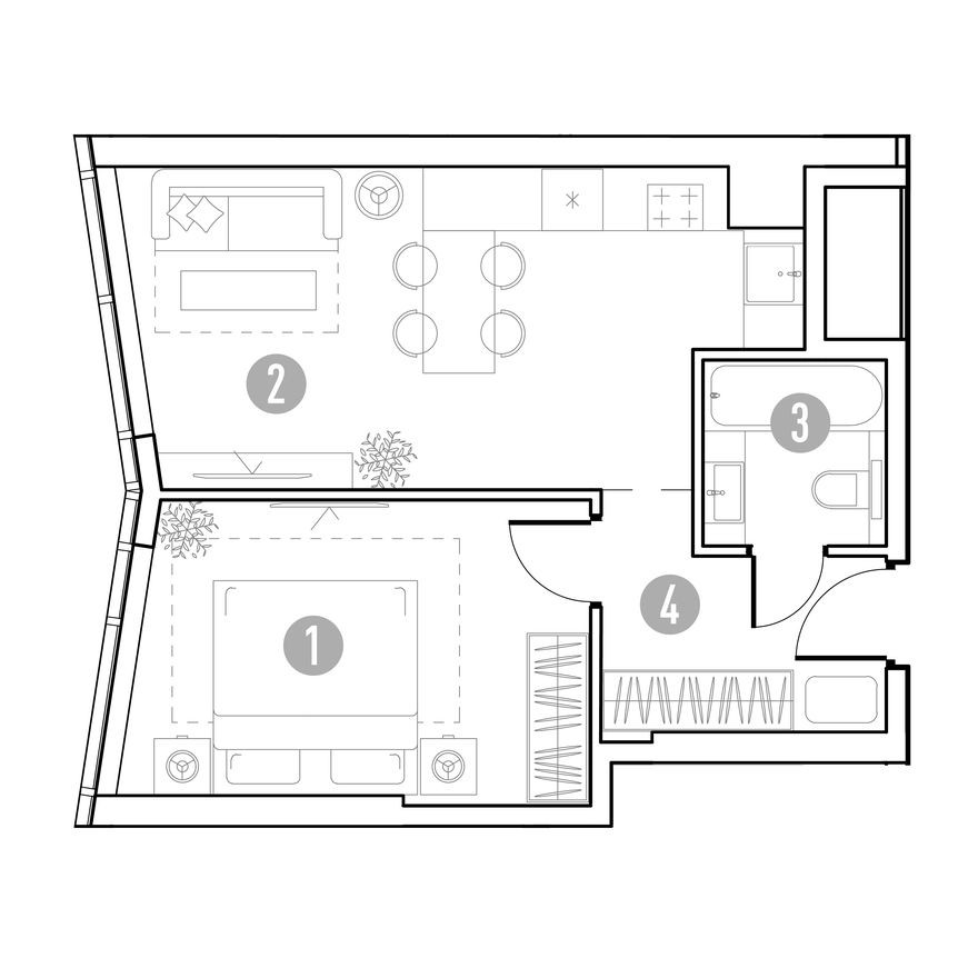 Планировка — 1к. квартира, 40.8 м²