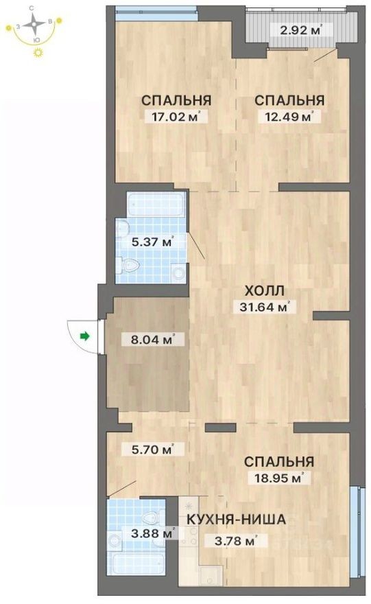 3к. квартира, 109.8 м²