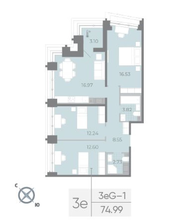 4е квартира, 74.4 м²