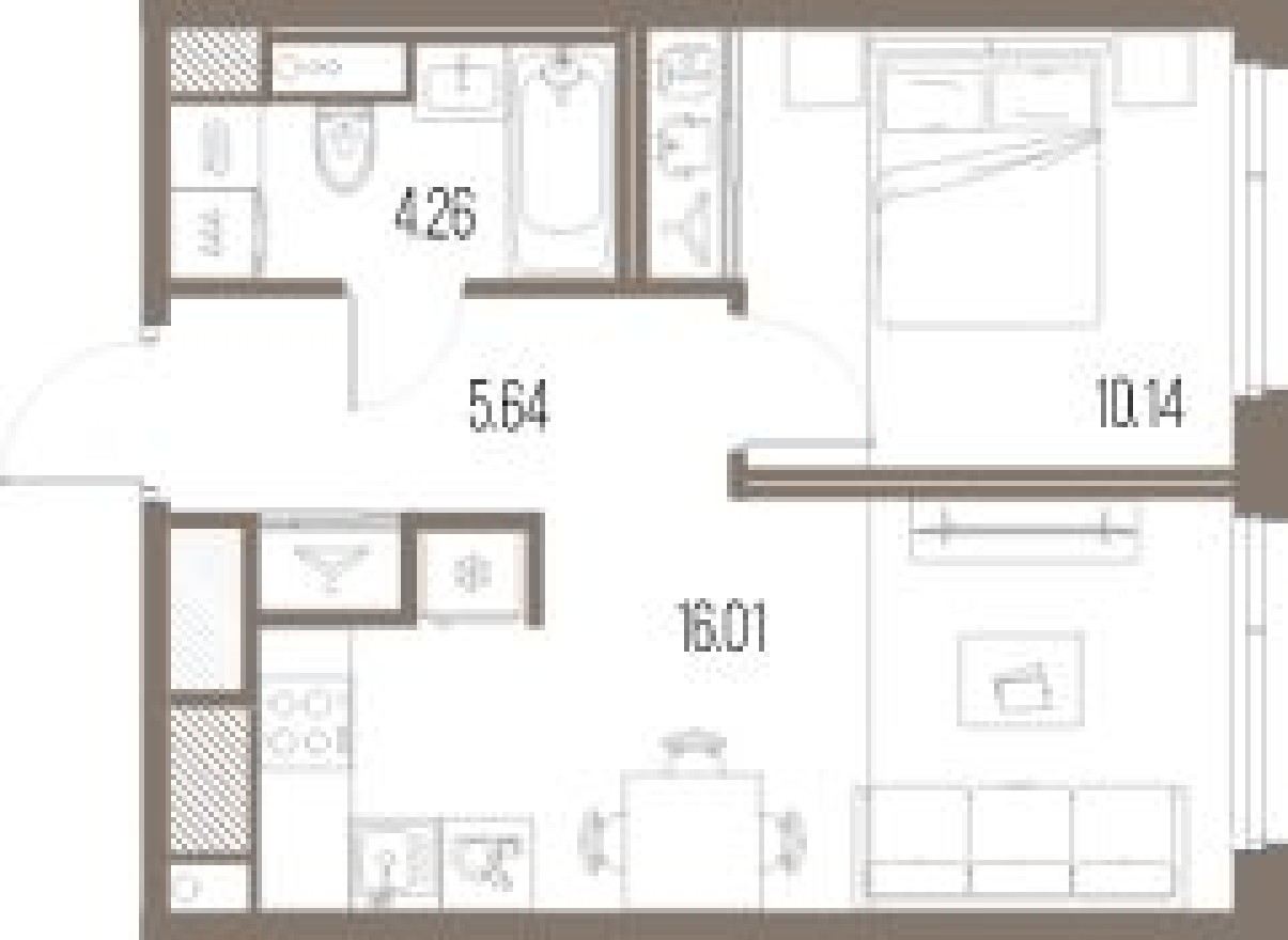 Планировка — 1к. квартира, 36.1 м²