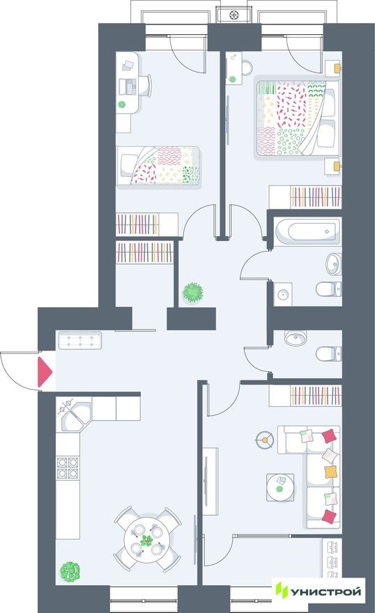 3к. квартира, 77.7 м²