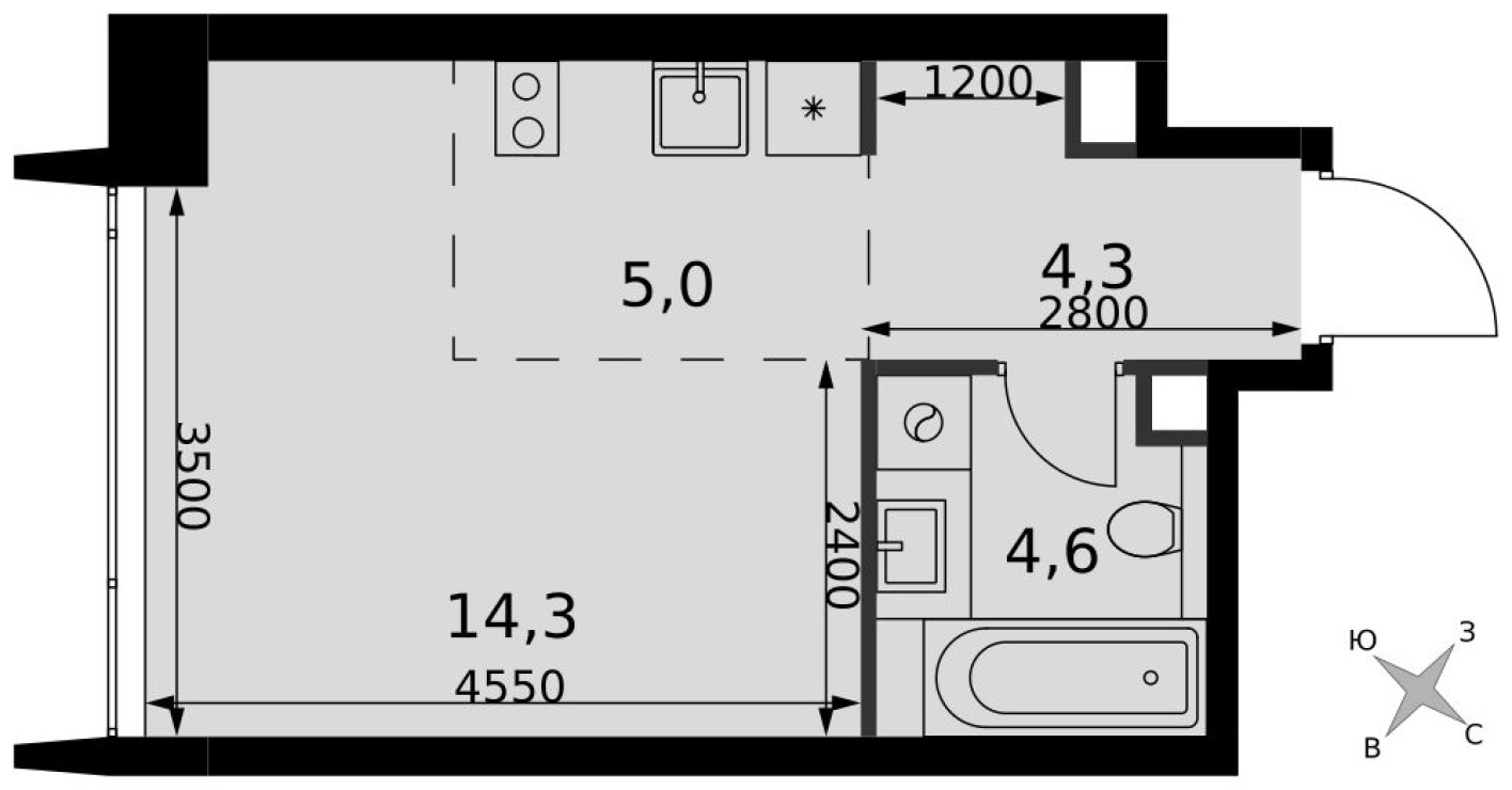 Студия-квартира, 28.2 м²