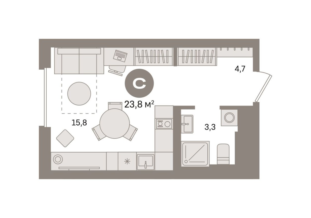 Студия-квартира, 23.8 м²