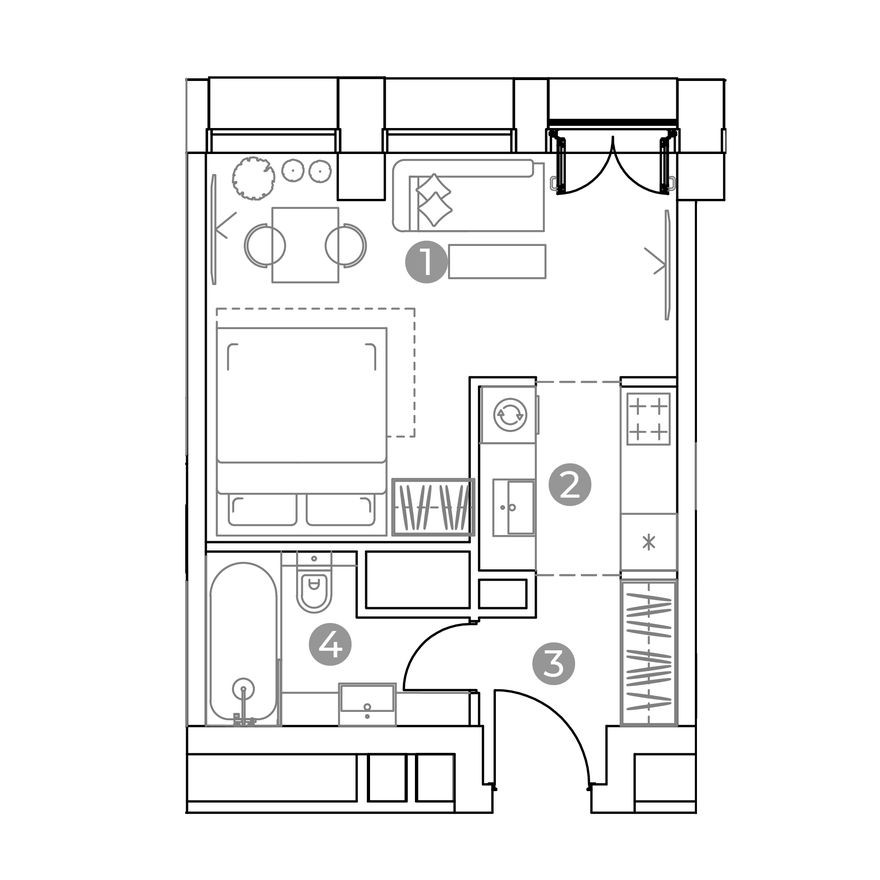 1к. апартаменты, 29.0 м²
