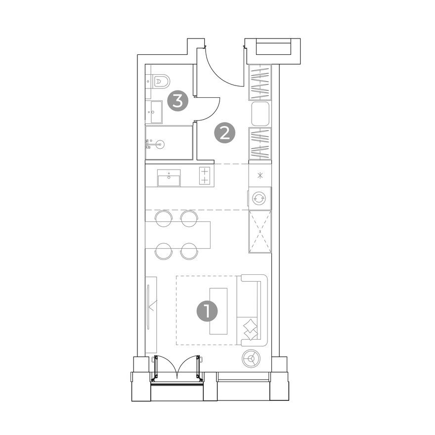 1к. апартаменты, 27.1 м²