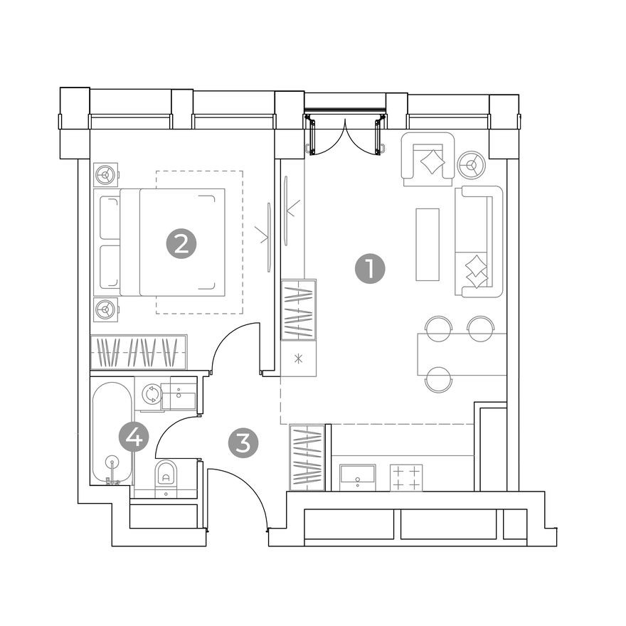 2к. апартаменты, 41.3 м²
