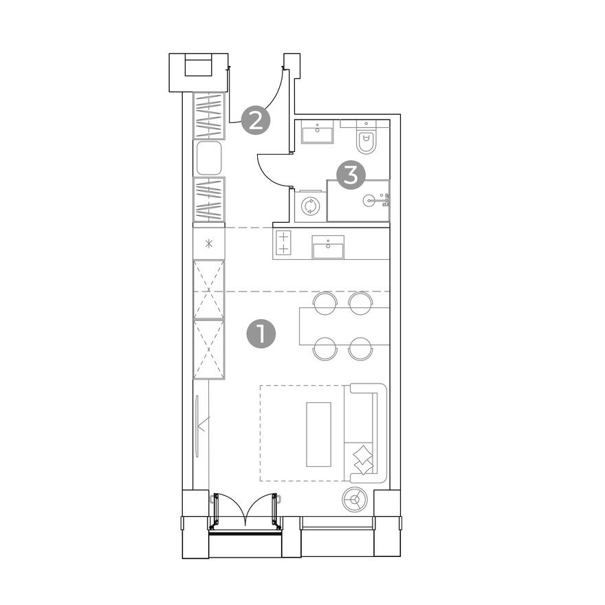 1к. апартаменты, 28.2 м²