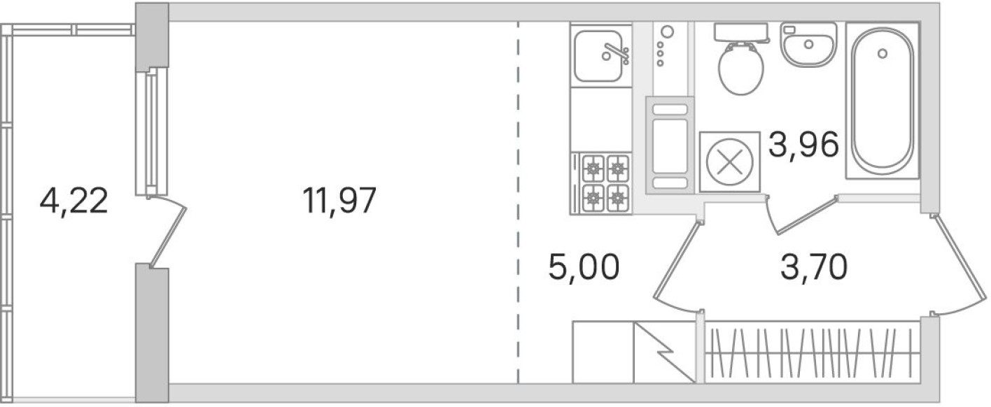 Студия-квартира, 25.9 м²