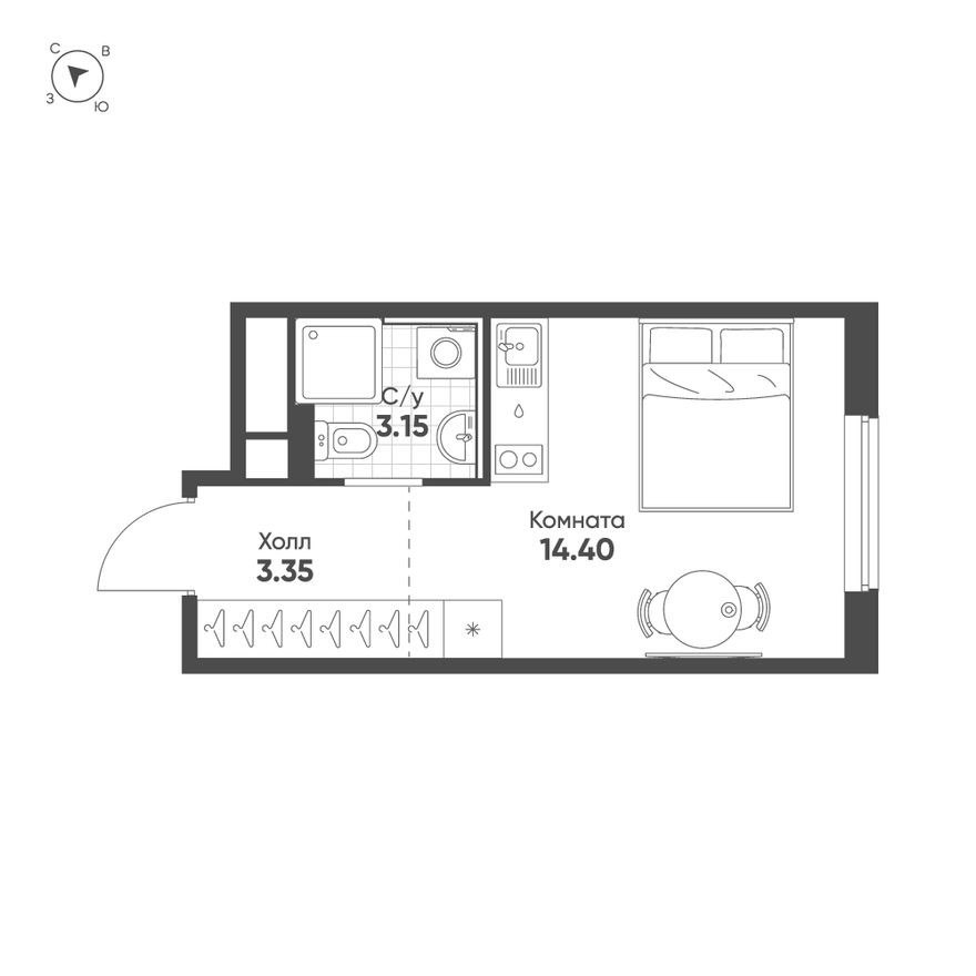Планировка — Студия-квартира, 20.9 м²