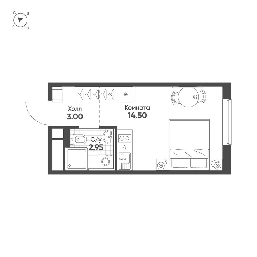 Планировка — Студия-квартира, 20.5 м²