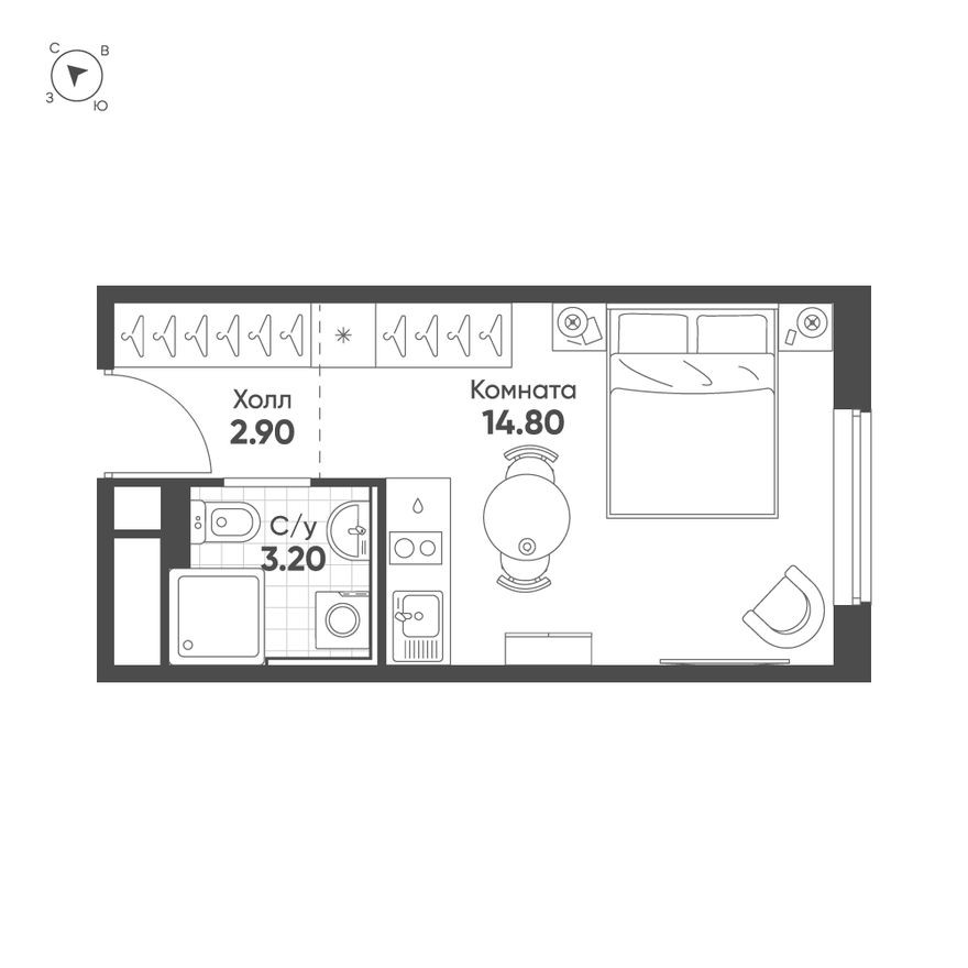Планировка — Студия-квартира, 20.9 м²