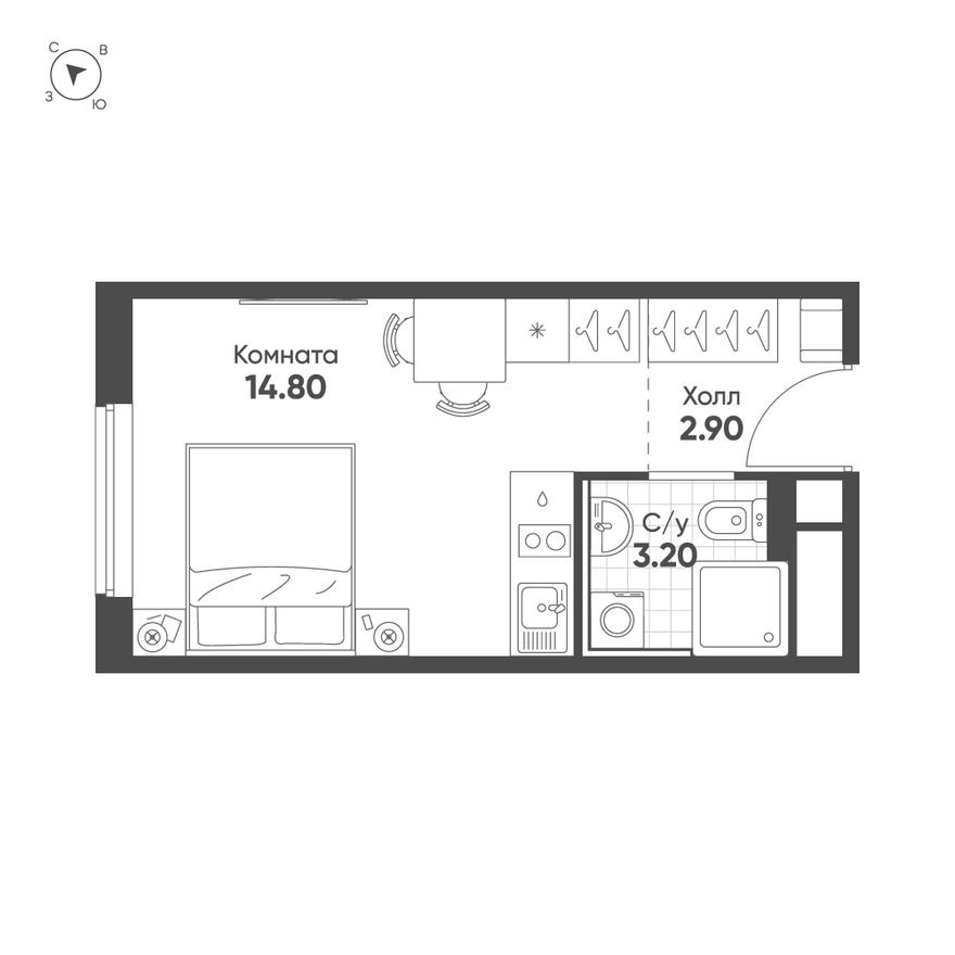 Планировка — Студия-квартира, 20.9 м²