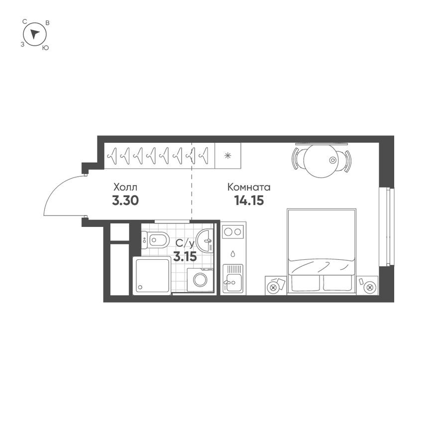 Планировка — Студия-квартира, 20.6 м²