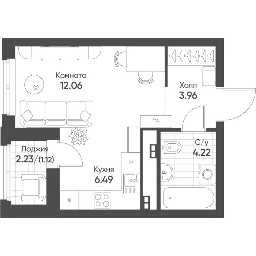 Студия-квартира, 27.6 м²