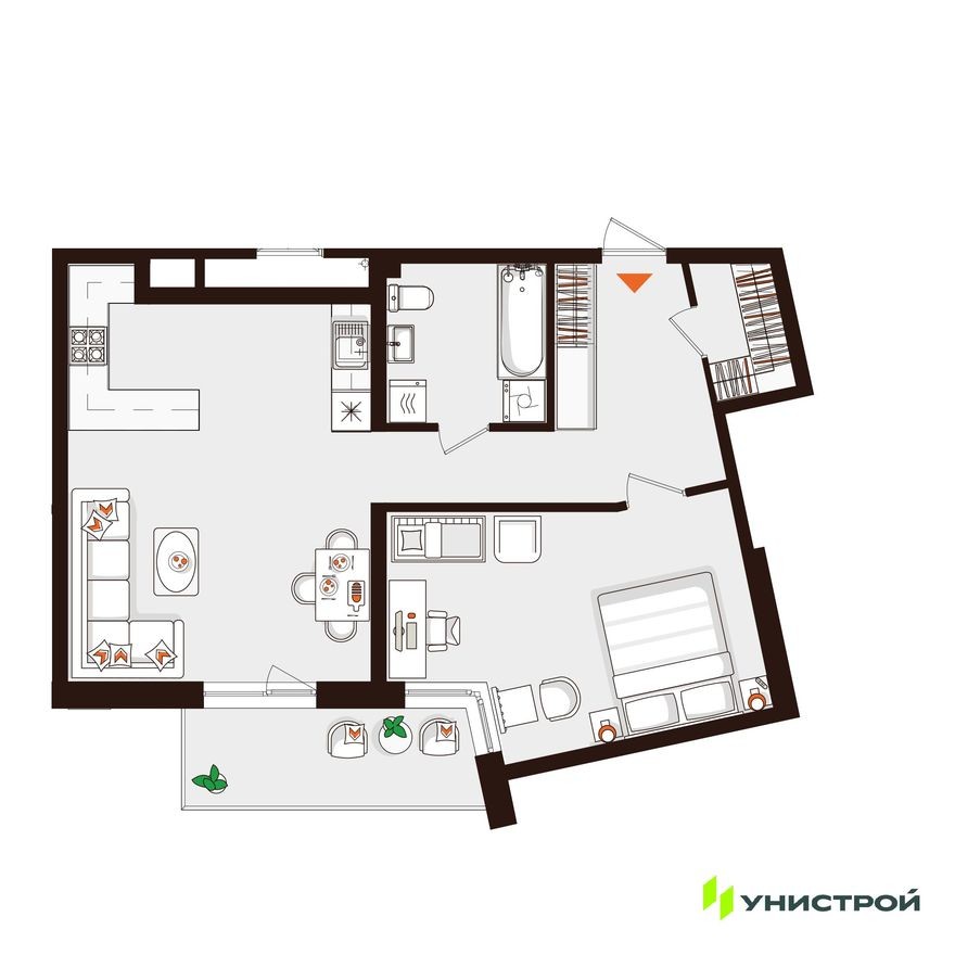 1к. квартира, 63.7 м²