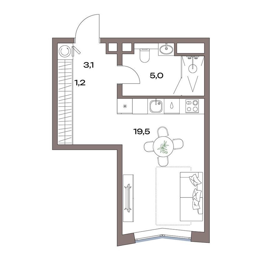 Студия-квартира, 28.8 м²