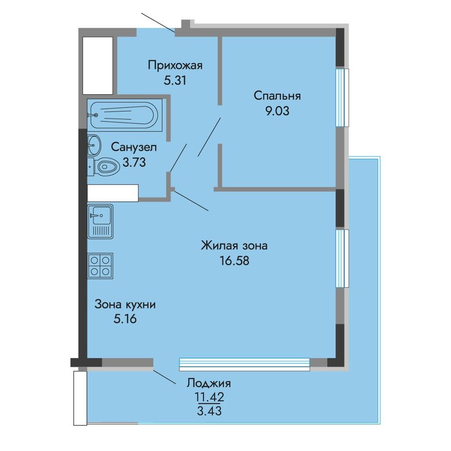 2к. квартира, 43.2 м²